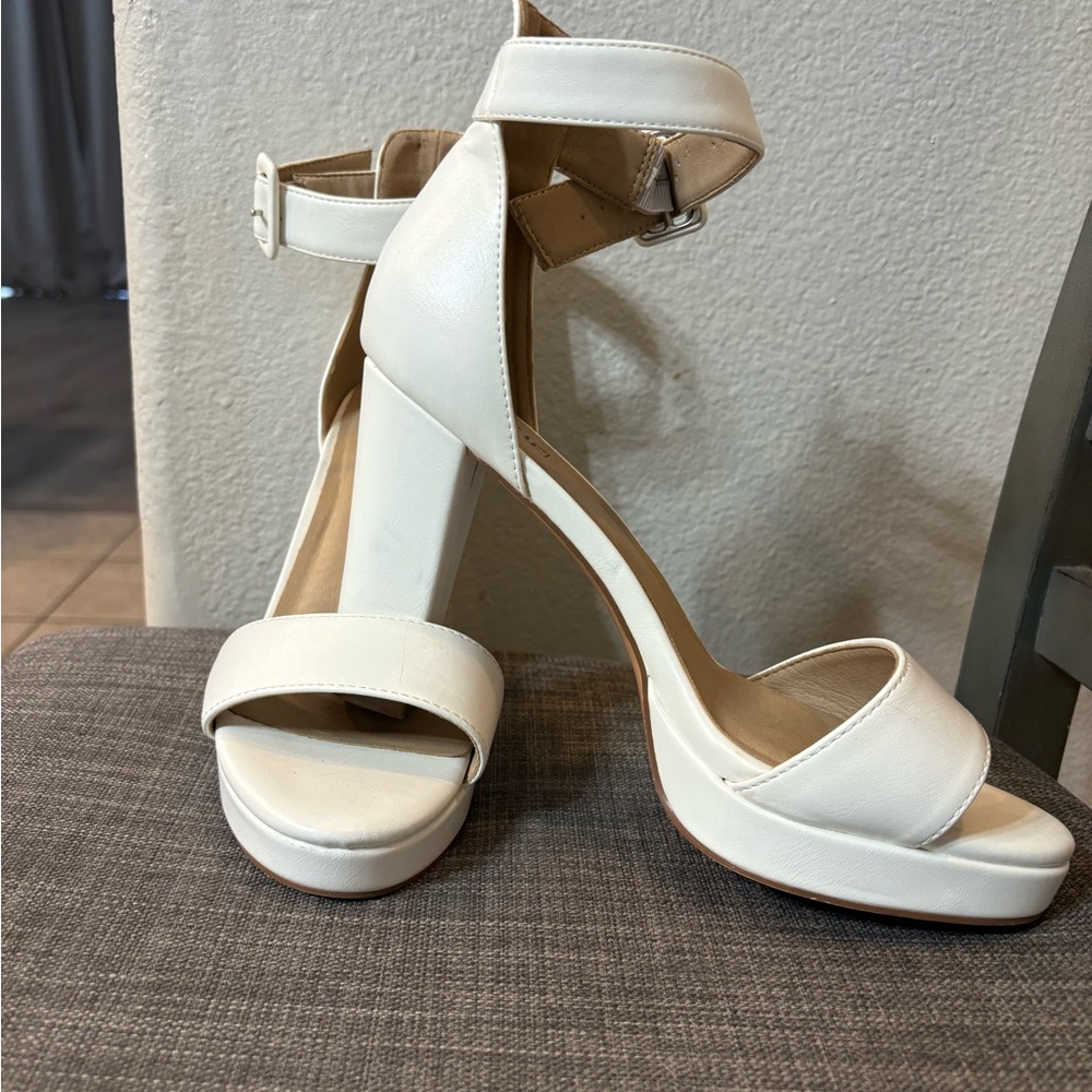 Elegant White Ankle Strap Heels